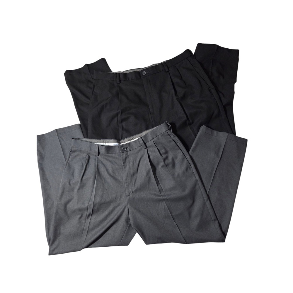 Haggar Cool 18 Pro Dress/Golf Pants Pleated Lot Of 2 Gray & Black 38x29